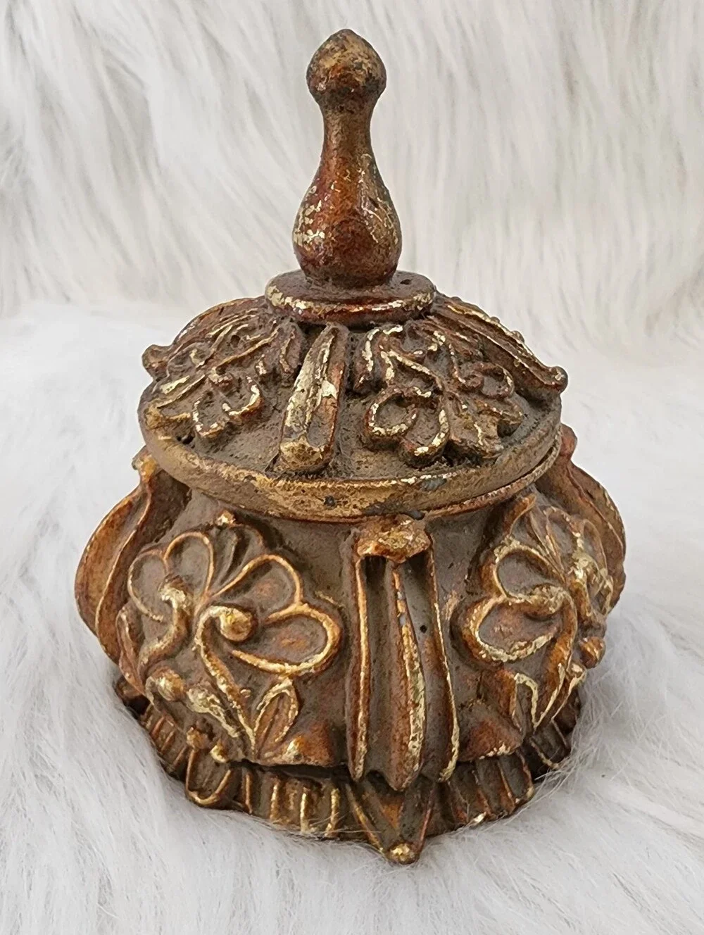 Vintage Gold and Bronze Floral Trinket Box, Jewelry Box, 5